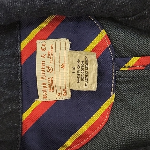 Ralph Lauren 100% cotton denim navy blazer w/crest girl's 14 prep school uniform - Picture 3 of 7